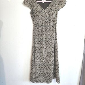 Ann Taylor Loft Brown & Cream Color Cap Sleeve Lined Women's Dress Size 2